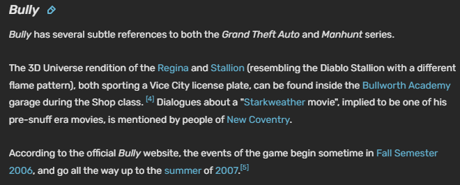 Упоминания связи GTA и Bully на фанатской GTA Wiki