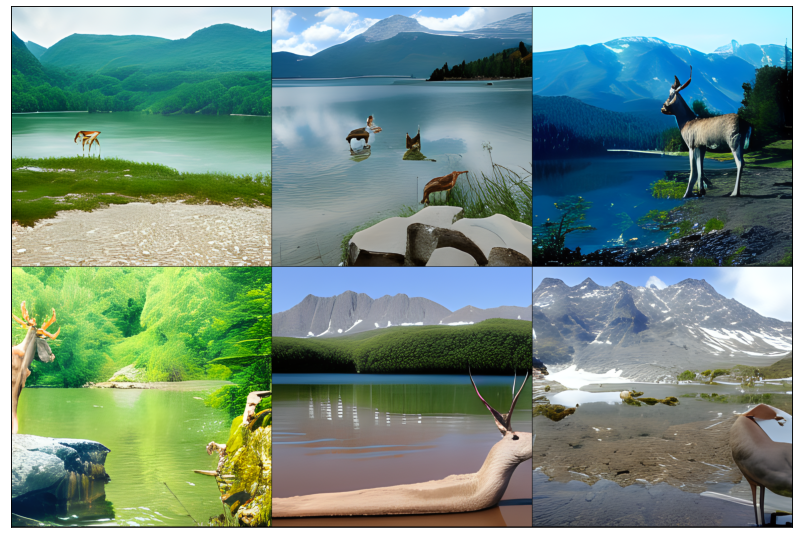 «Озеро в горах, а рядом красивый олень пьёт воду» — генерация ruDALL-E Malevich (XL)0