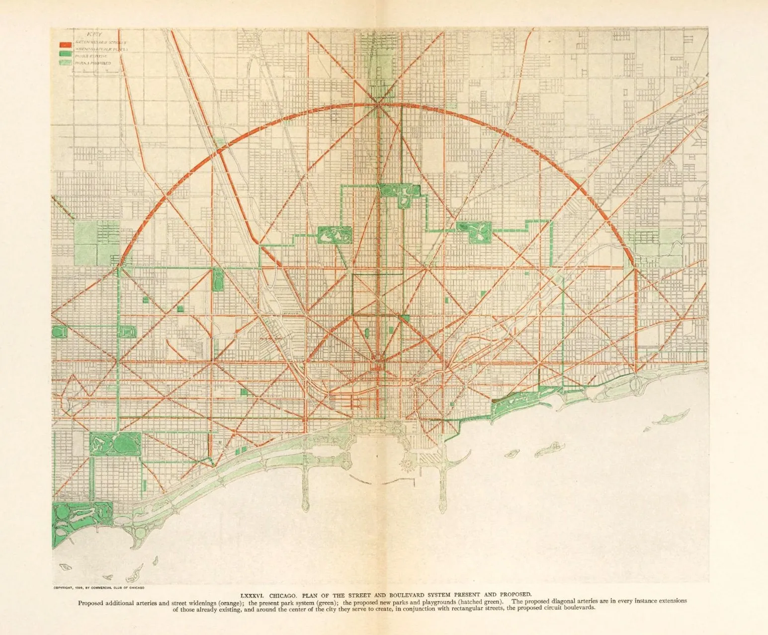 План Чикаго 1909 года, созданный Дэниелом Бёрнемом | Chicago Architecture Center2
