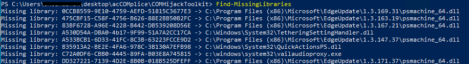 Рисунок 16 - Получение списка COM-объектов, у которых отсутствует исполняемый файл на диске, с помощью acCOMplice16