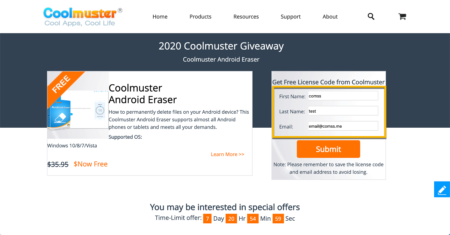 Бесплатная лицензия Coolmuster Android Eraser для Windows