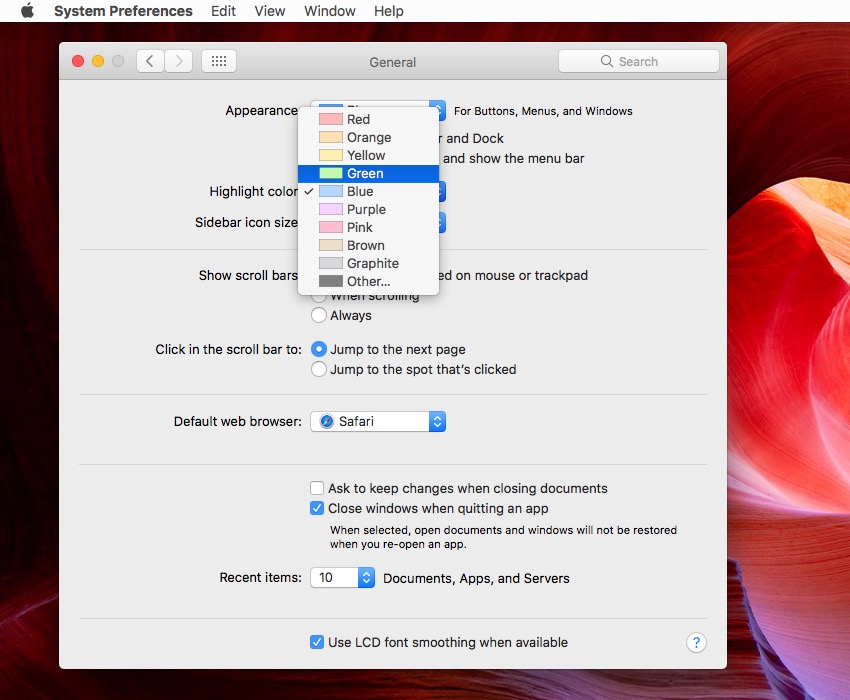 Changing the default colour in macOS